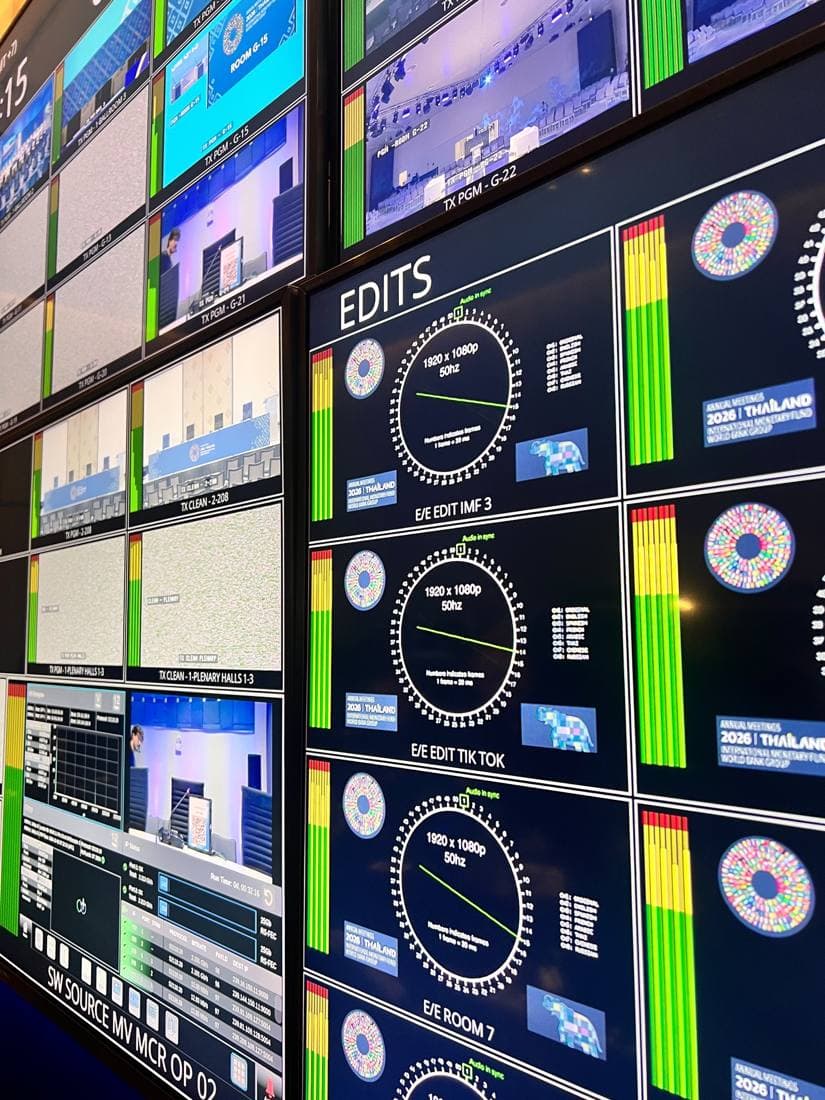 Multiviewer wall showing program feeds and edit positions